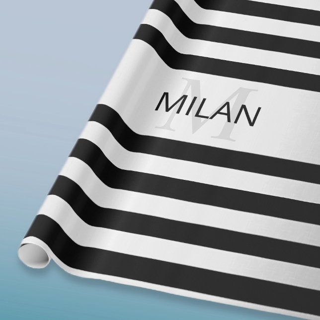 Zeitgemäße Imitate Silver Ombre Stripes & Black Geschenkpapier (Von Creator hochgeladen)