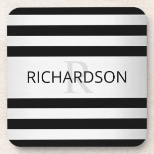 Zeitgemäße Imitate Silver Ombre Stripes & Black Getränkeuntersetzer
