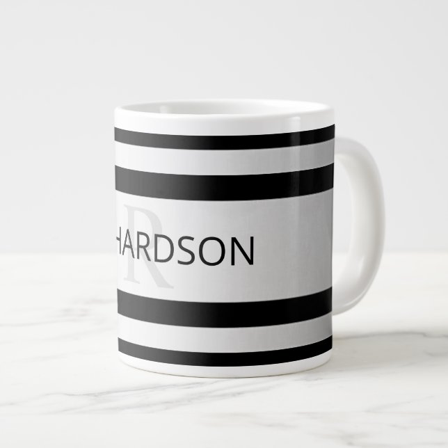 Zeitgemäße Imitate Silver Ombre Stripes & Black Jumbo-Tasse (Vorderseite Rechts)