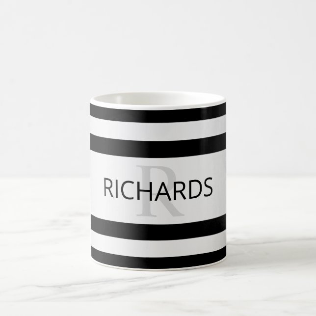 Zeitgemäße Imitate Silver Ombre Stripes & Black Kaffeetasse (Mittel)