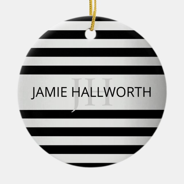 Zeitgemäße Imitate Silver Ombre Stripes & Black Keramik Ornament (Vorne)