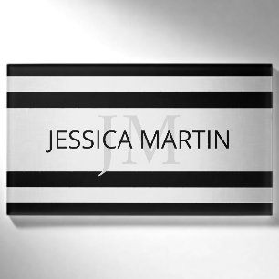 Zeitgemäße Imitate Silver Ombre Stripes & Black Namenschild