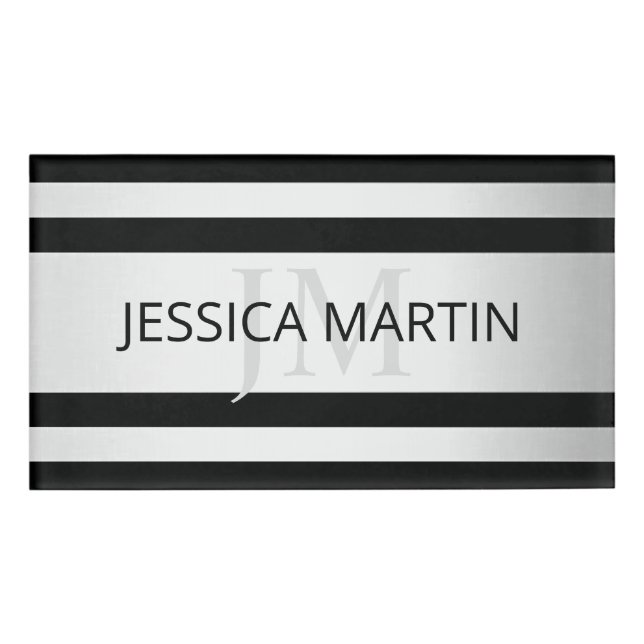 Zeitgemäße Imitate Silver Ombre Stripes & Black Namenschild (Vorderseite)