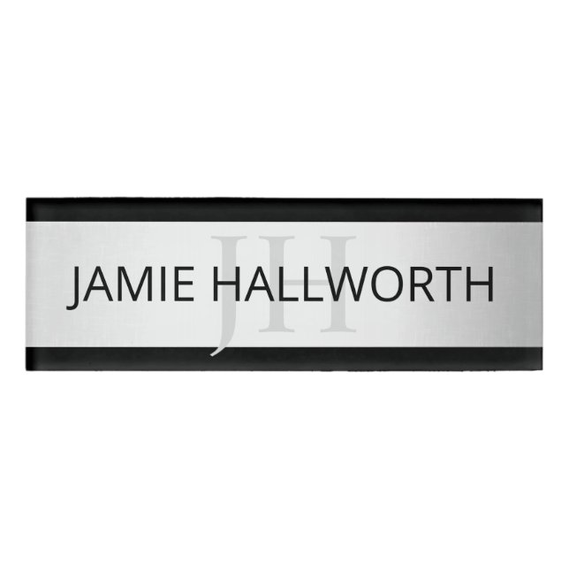 Zeitgemäße Imitate Silver Ombre Stripes & Black Namenschild (Vorderseite)