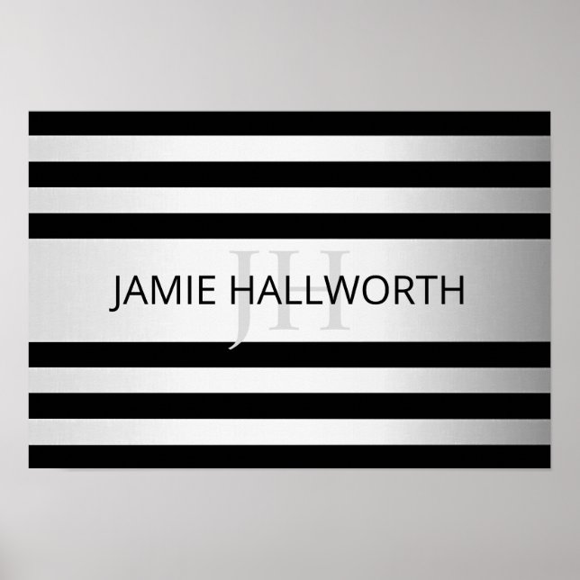 Zeitgemäße Imitate Silver Ombre Stripes & Black Poster (Vorne)