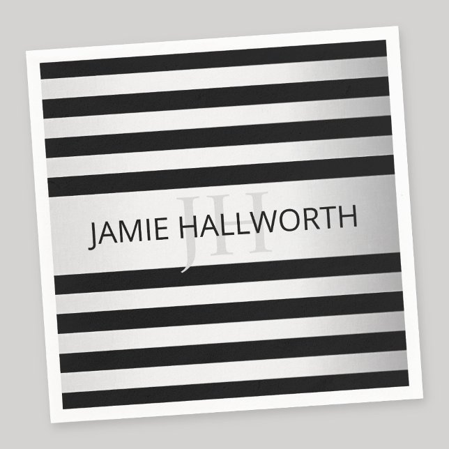 Zeitgemäße Imitate Silver Ombre Stripes & Black Serviette (Von Creator hochgeladen)