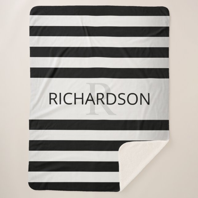 Zeitgemäße Imitate Silver Ombre Stripes & Black Sherpadecke (Vorderseite)