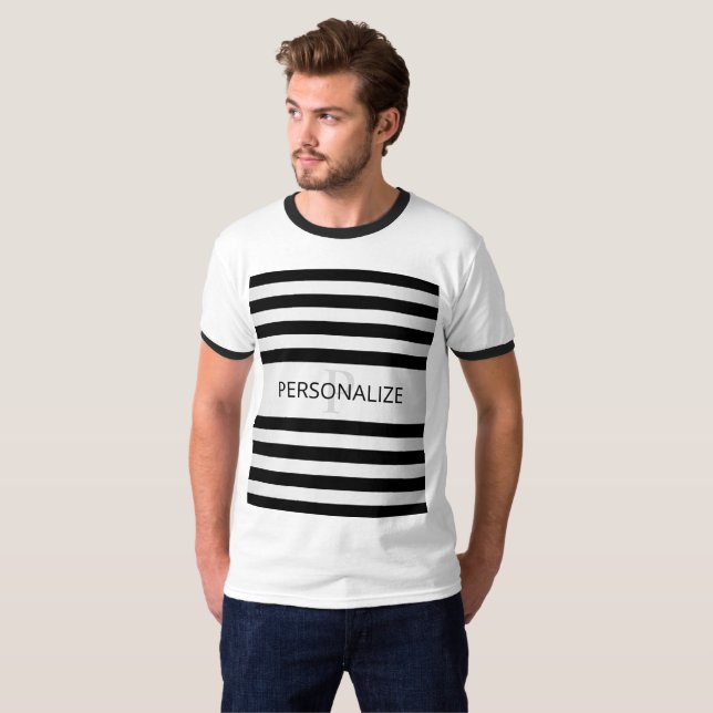 Zeitgemäße Imitate Silver Ombre Stripes & Black T-Shirt (Vorne ganz)