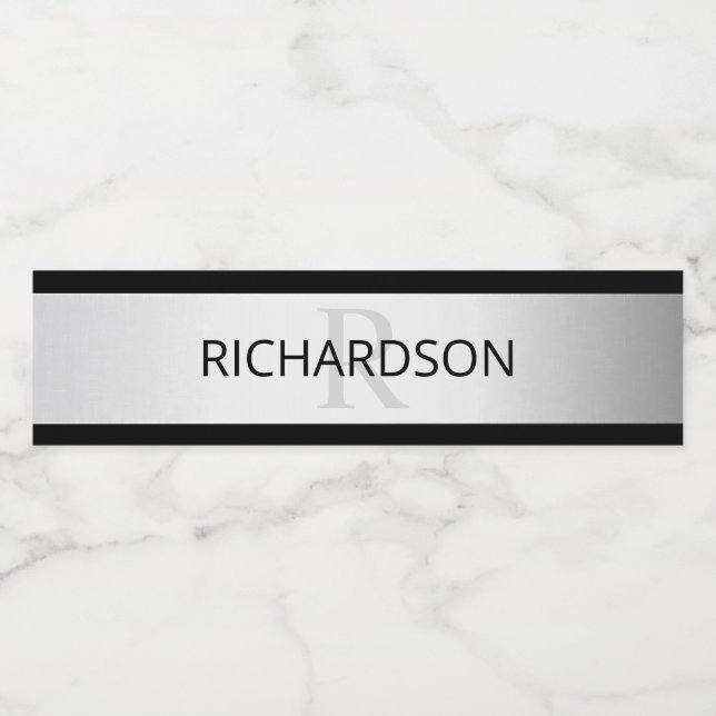 Zeitgemäße Imitate Silver Ombre Stripes & Black Wasserflaschenetikett (Einzelnes Label)