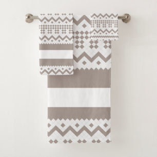 Zeitgemäße Taupe und weiße Geometrien Badhandtuch Set
