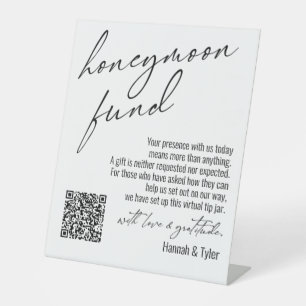 Zeitgemäßer Flitterwochen-Fonds QR-Code Weiß Sockelschild