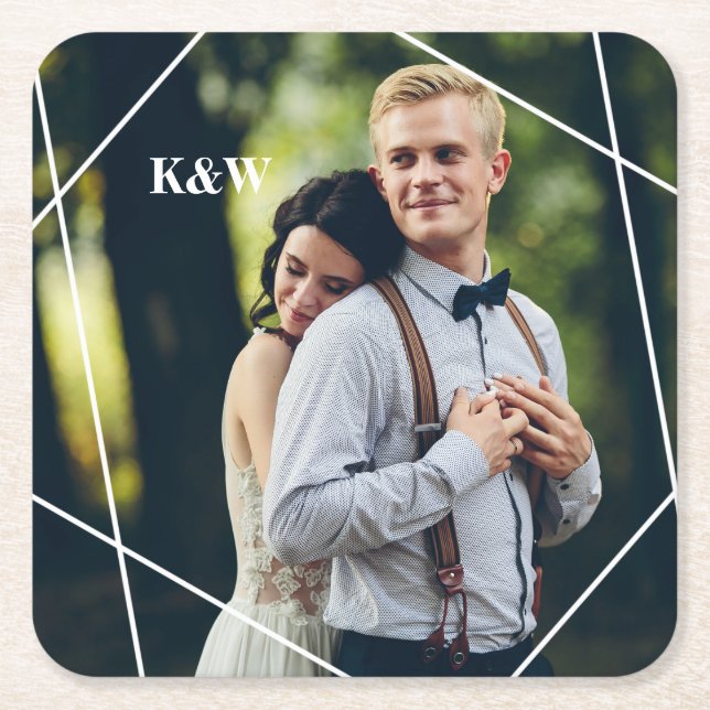 Zeitgemäßes Monogramm-Foto Rechteckiger Pappuntersetzer (Vorderseite)
