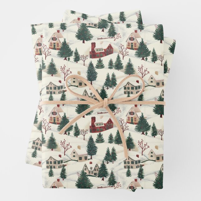 Zeitgemäßes Wrapping Paper für Weihnachtsdörfer Geschenkpapier Set (Beispiel)