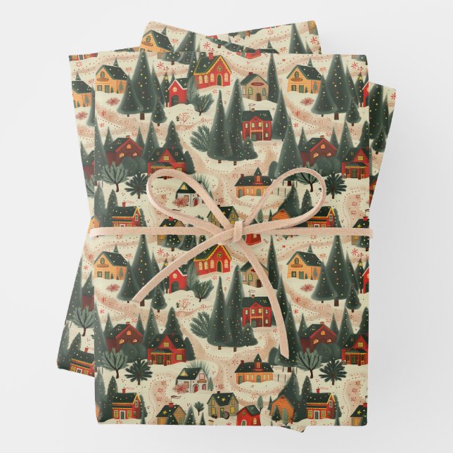 Zeitgemäßes Wrapping Paper für Weihnachtsdörfer Geschenkpapier Set (Beispiel)