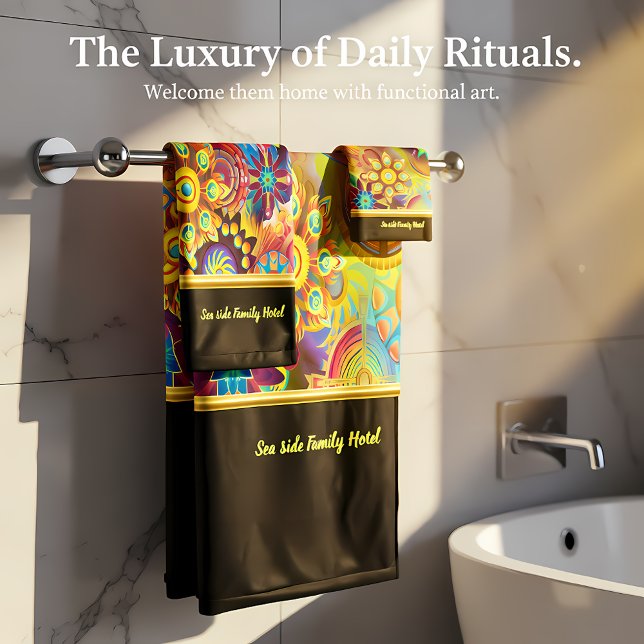 Zeitgenössisch abstrakt in mehrfarbiger Goldfolie Badhandtuch Set (Von Creator hochgeladen)