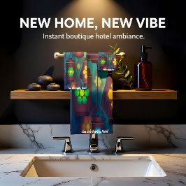 Zeitgenössisch abstrakt in mehrfarbiger Signalleuc Badhandtuch Set