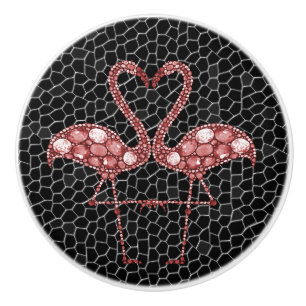 Zeitgenössisch Abstraktes Schwarzes Rosa Flamingo Keramikknauf