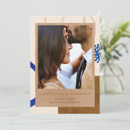 Zeitgenössische Abstrakte Blue Tan Foto Hochzeit Save The Date