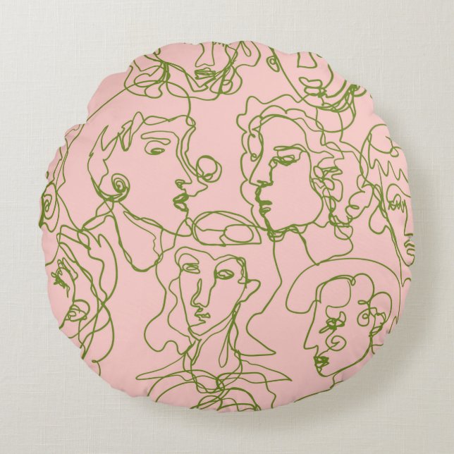 Zeitgenössische abstrakte Gesichter. Minimalistisc Rundes Kissen (Vorderseite)