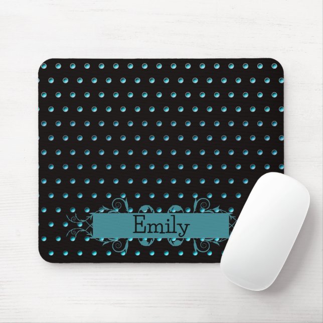 Zeitgenössische Aqua Polka Dots mit Namen Mousepad (Mit Mouse)