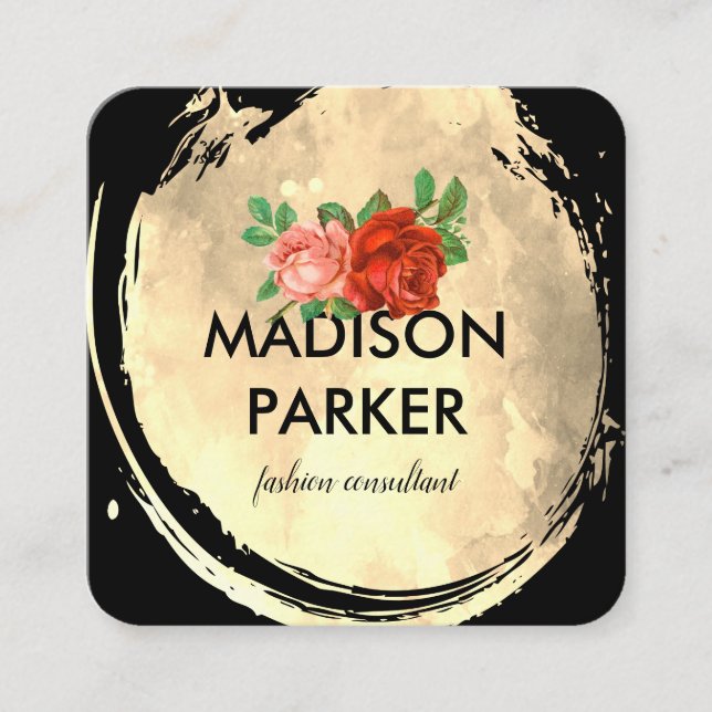Zeitgenössische Aquarellgoldbrushed-Rose Quadratische Visitenkarte (Vorderseite)