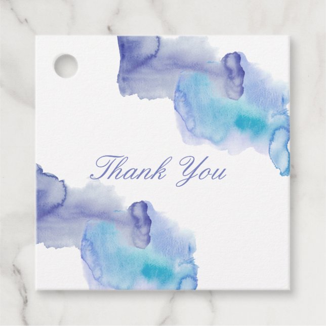 Zeitgenössische blaue Hochzeit Danke Ihnen für Tag Geschenkanhänger (Vorderseite)