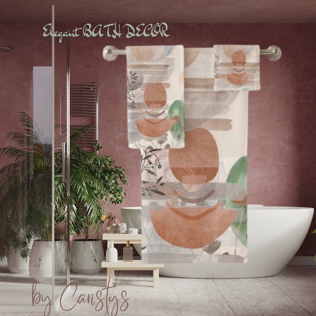 Zeitgenössische Boho Earth Tones Pflanze Leben Han Badhandtuch Set (Von Creator hochgeladen)