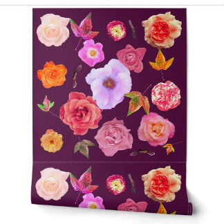 Zeitgenössische botanische Blumenblatt-Collage Tapete