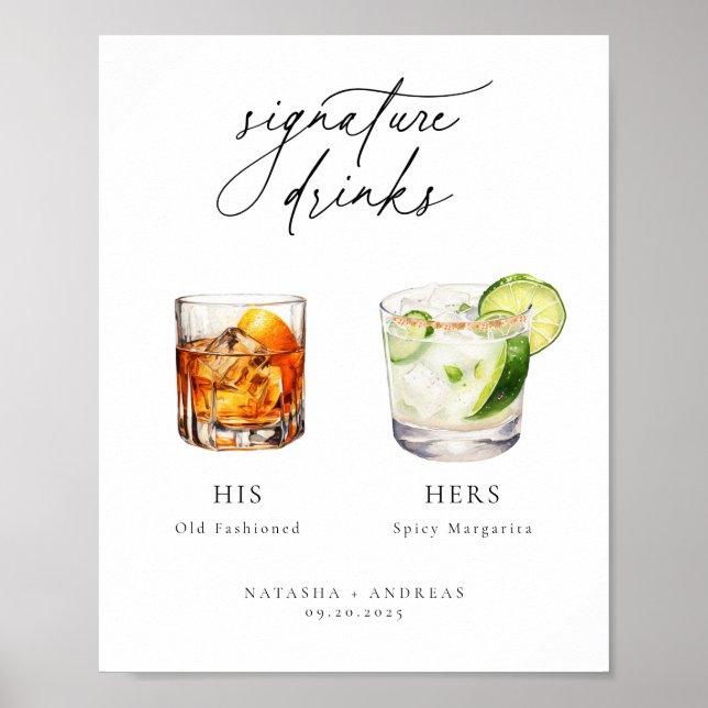Zeitgenössische Chic Signature Drinks Hochzeit Poster (Vorne)