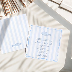 Zeitgenössische Doodle-Fischbraten-Hochzeitsfeier Einladung