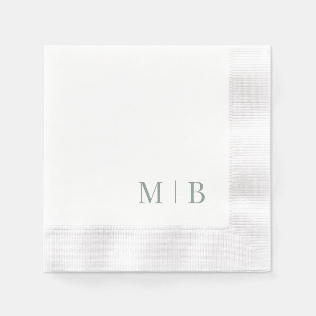 Zeitgenössische dunkle Sage Monogram White Wedding Serviette (Vorderseite)