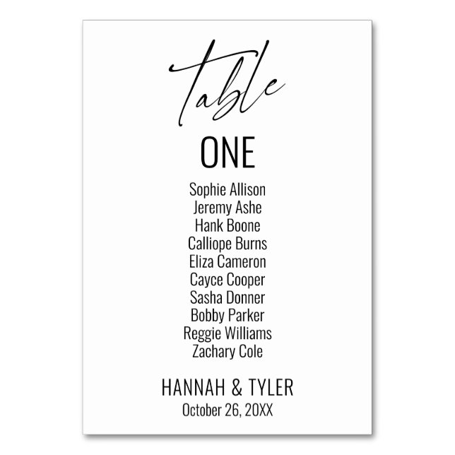 Zeitgenössische einfache elegante Typografie Tischnummer (Vorderseite)