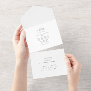 Zeitgenössische einfache weiße Hochzeit All In One Einladung