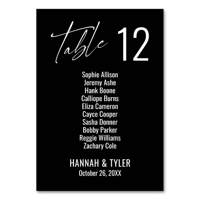 Zeitgenössische elegante schwarze Doppelziffern Tischnummer (Vorderseite)