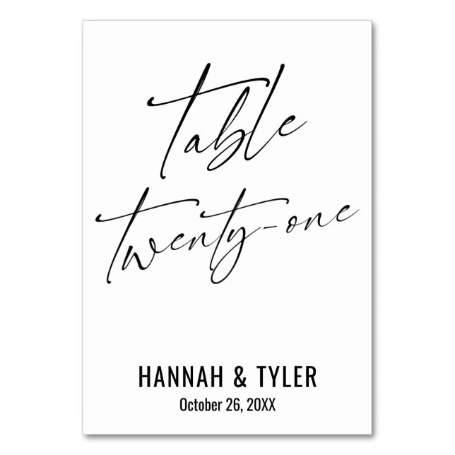 Zeitgenössische elegante Typografie-Tabelle 21 Tischnummer (Vorderseite)