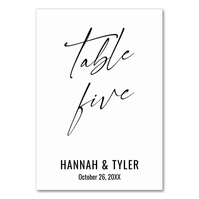 Zeitgenössische elegante Typografie-Tabelle fünf Tischnummer (Vorderseite)