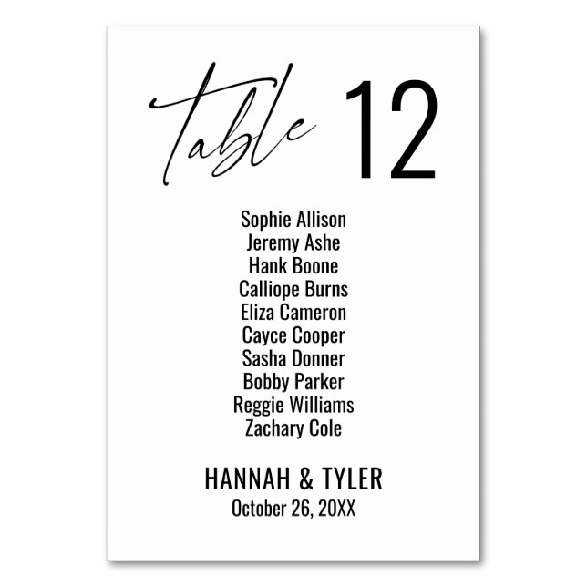 Zeitgenössische elegante Typografie Tischnummer (Vorderseite)