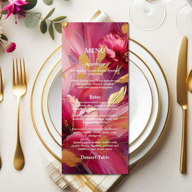 Zeitgenössische Eleganz: Fuchsienrosa Gold Menü Menükarte (A work of art menu)