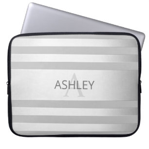 Zeitgenössische Faux-Silber-Ombre-Streifen und Gra Laptopschutzhülle