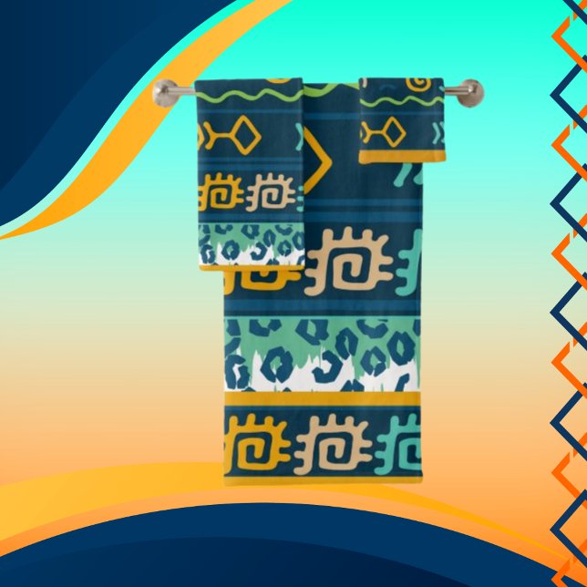 Zeitgenössische Fischgrafik und Geometrie Badhandtuch Set (Von Creator hochgeladen)