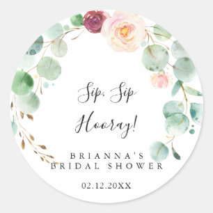 Zeitgenössische Floral Sip Sip Hooray Bridal Showe Runder Aufkleber