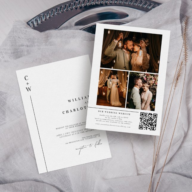 Zeitgenössische Foto Collage QR Code Hochzeit Einladung (Von Creator hochgeladen)