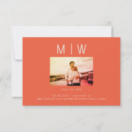 Zeitgenössische Foto-Mandarine Hochzeit speichern  Dankeskarte