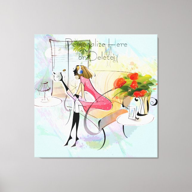 Zeitgenössische Girl Music Stretched Canvas Print Leinwanddruck (Vorderseite)