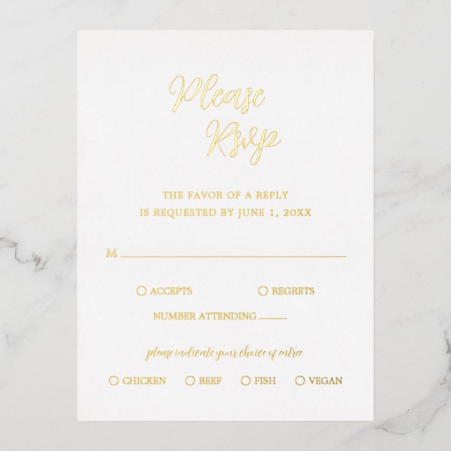 Zeitgenössische Gold Foil Modern Wedding RSVP Card Folie Einladungspostkarte (Vorderseite)
