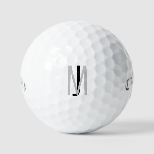 Zeitgenössische Grau- und Schwarz-Monogramm-Golfbä Golfball (Vorderseite)
