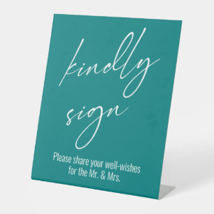 Zeitgenössische Handschrift "Kindly Sign" Aquamari Sockelschild