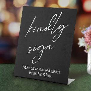 Zeitgenössische Handschrift "Kindly Sign Black" Sockelschild