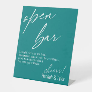Zeitgenössische Handschrift Lustige Teal Open Bar Sockelschild
