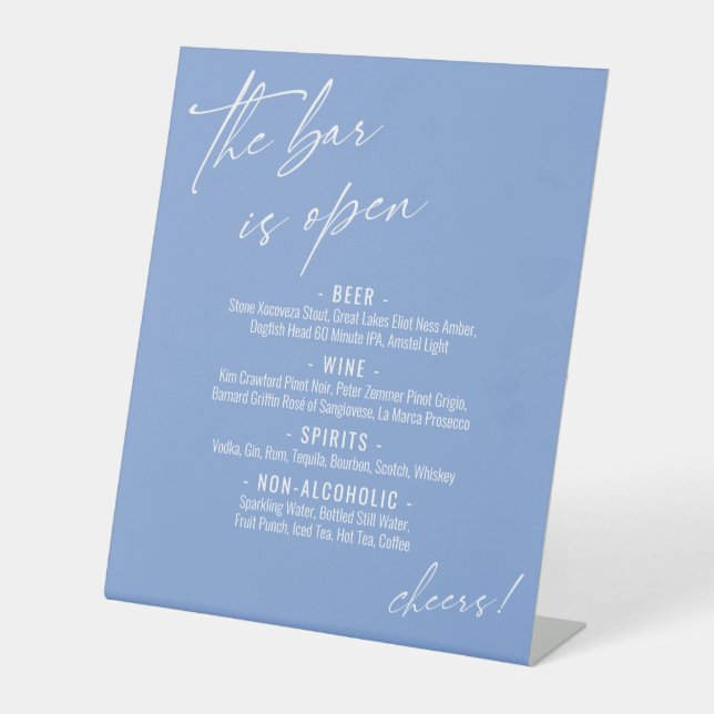 Zeitgenössische Handschrift Periwinkle Open Bar Me Sockelschild (Vorderseite)